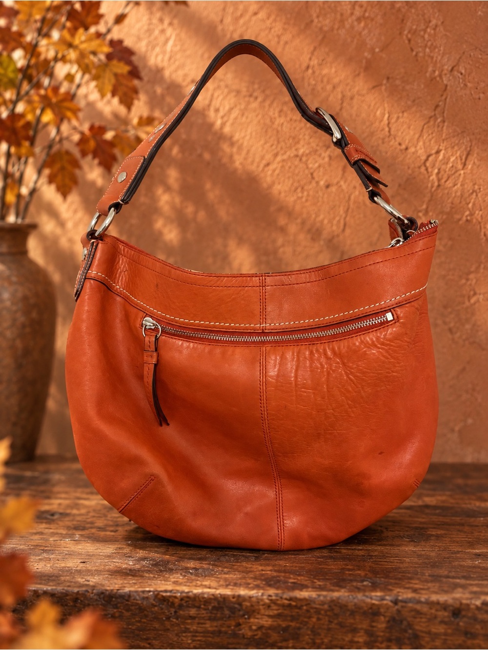 Coach Orange Leather Hobo Shoulder Bag